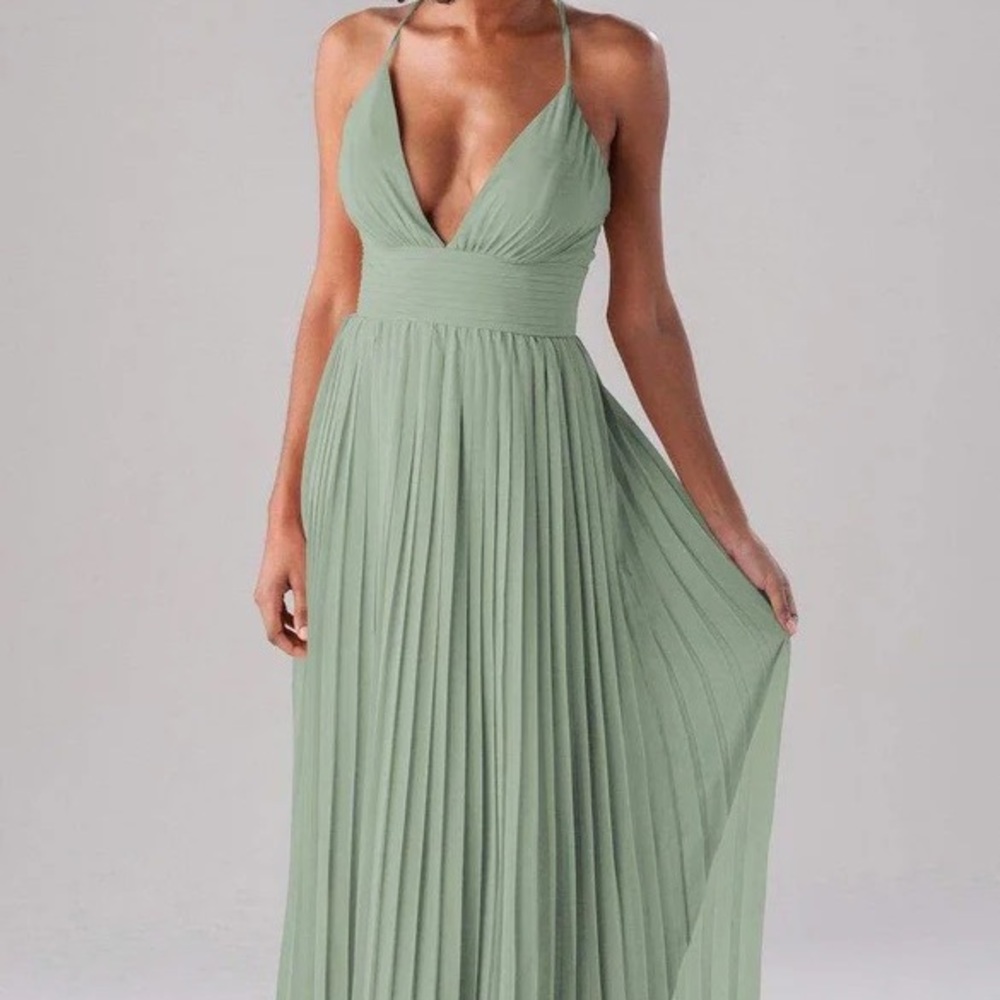 Kennedy Blue - Sage Green pleated cross back long dress